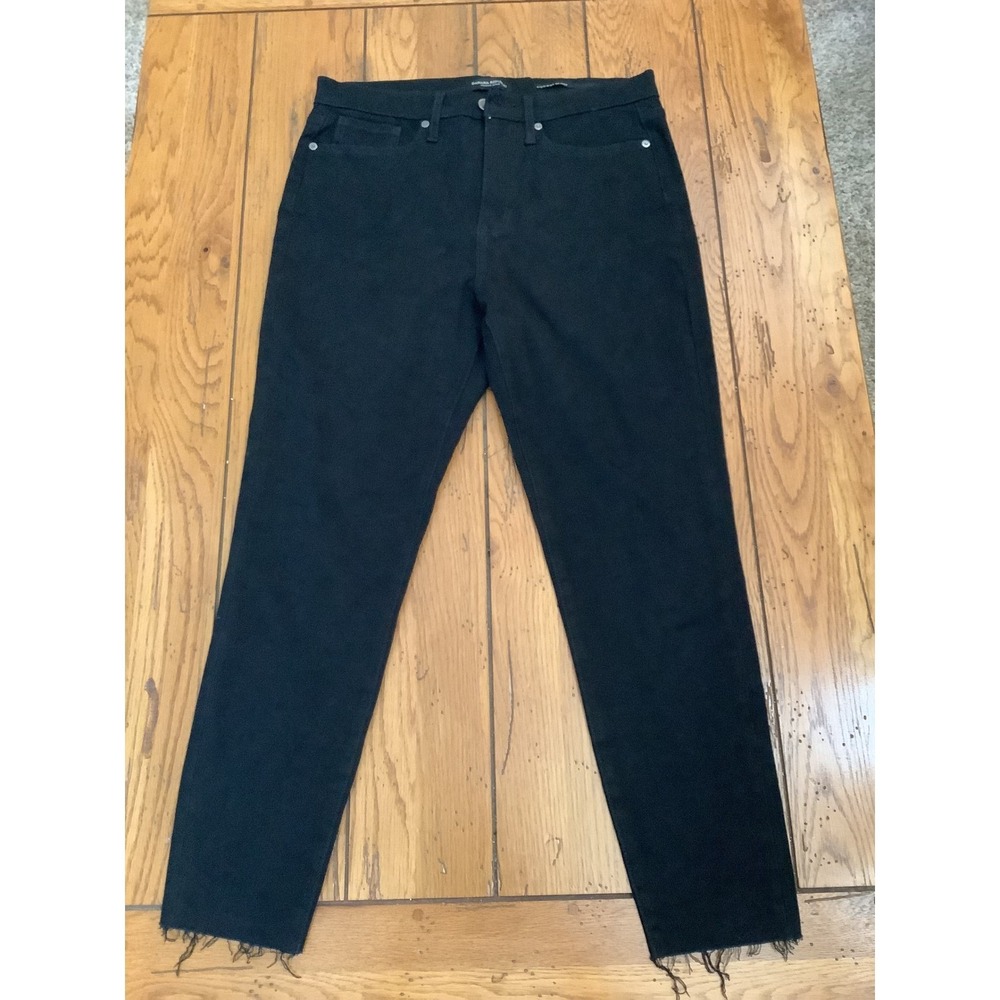 Banana Republic Premium Denim High-Rise Skinny Jeans Black Raw Hem Womens‎ 30